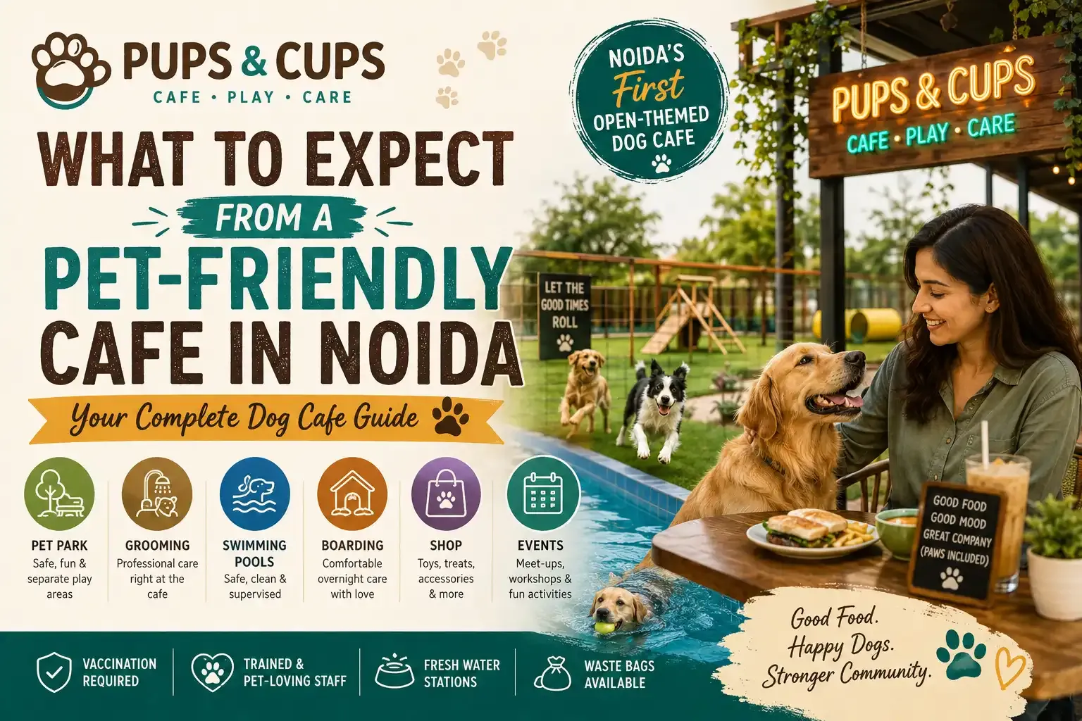 Dogs playing at a pet-friendly cafe park in Noida